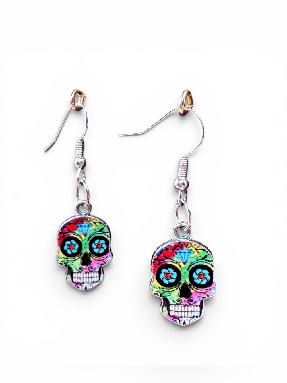 Rainbow Sugar Skull Dangle Earrings - Multicolor